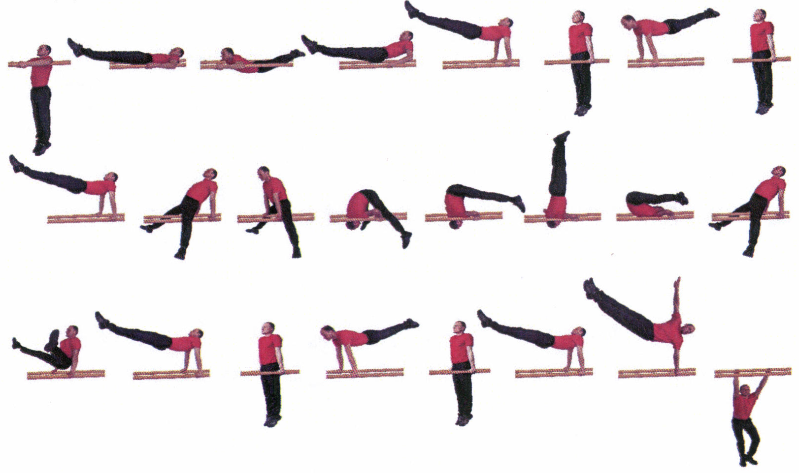 Рис. 28. Комбинированное упражнение на брусьях