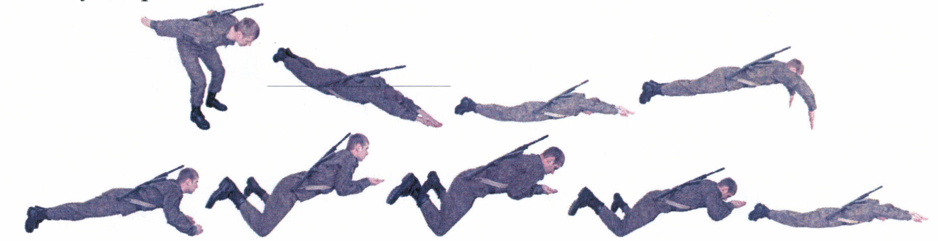 Рис. 87. Плавание в обмундировании с оружием на 50 м